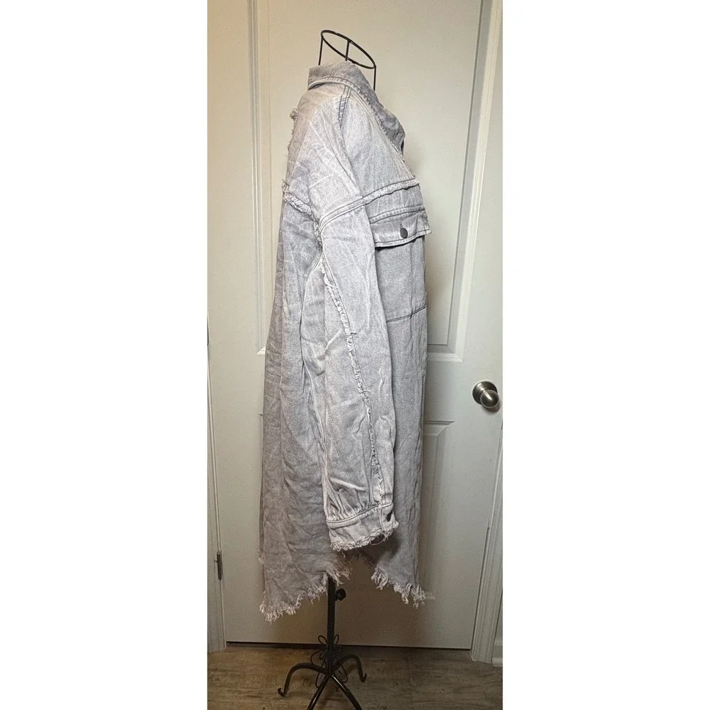 POL Womens Longline Denim Dress/Shacket Distressed Frayed Hem - Large - Picture 4 of 8